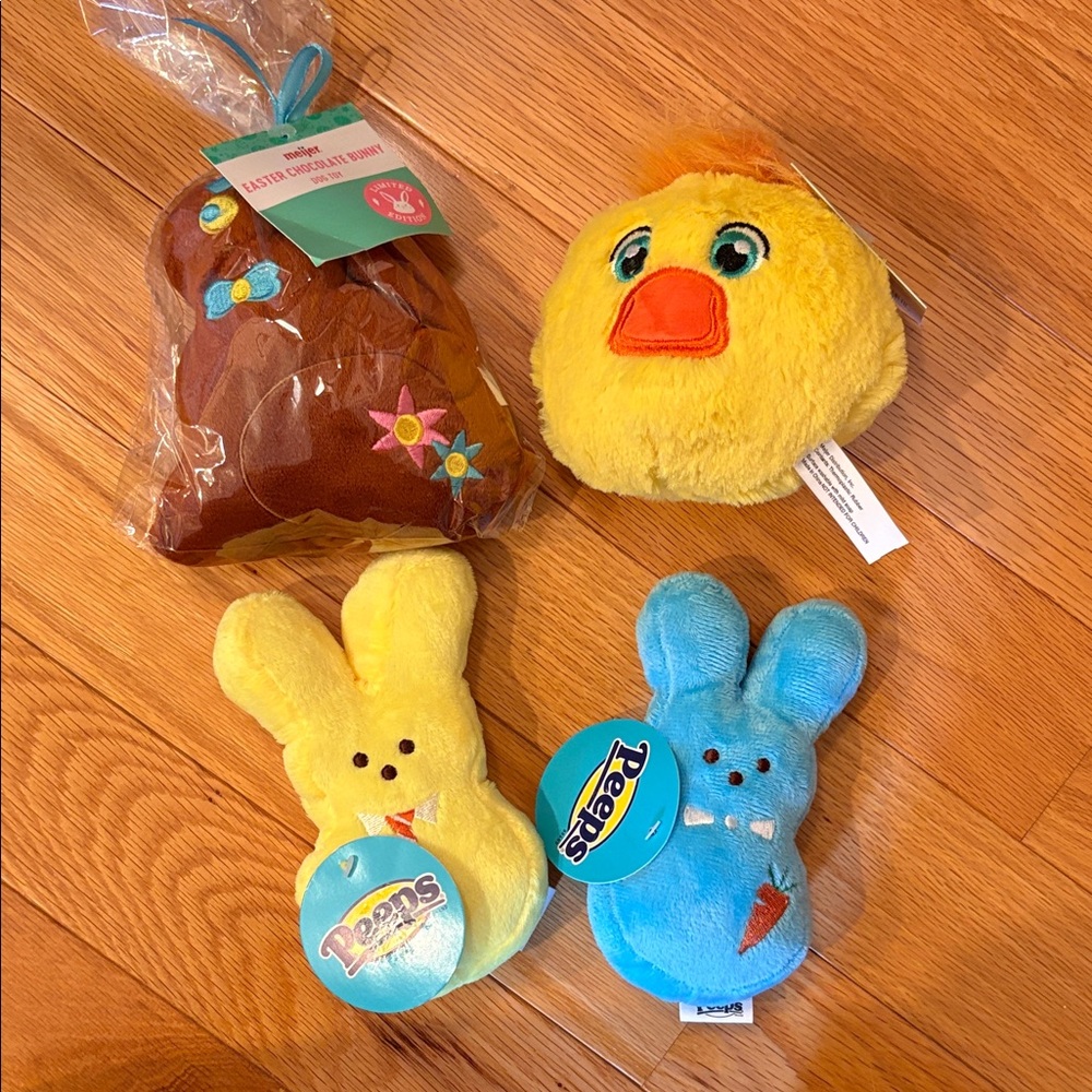 Peeps Plush Dog Toy Set - Yellow and Blue. Yellow chick & brown bunny